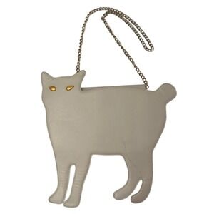 White Cat Shaped Shoulder Purse Gold removable Chain Snap Closure Kidcore Y2K